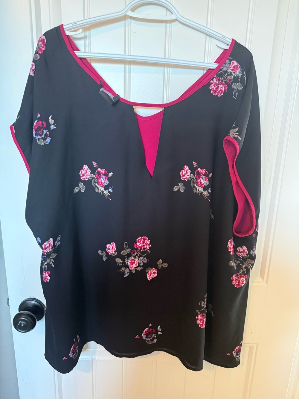 Black Floral Top with Pink